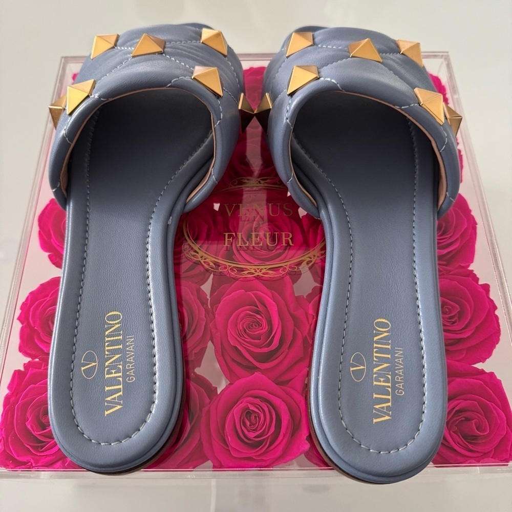 Valentino Roman Stud Flat Slide Sandal In Quilted Nappa Slipper size 38 /8 - Picture 9 of 14